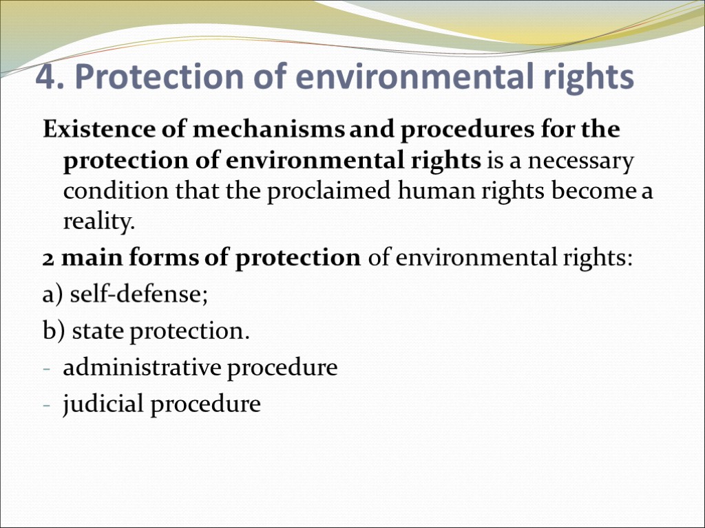 4. Protection of environmental rights Existence of mechanisms and procedures for the protection of